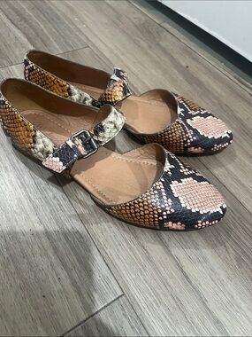 Women’s Snake-Print Mary Jane Flats in Pink, Tan & Black